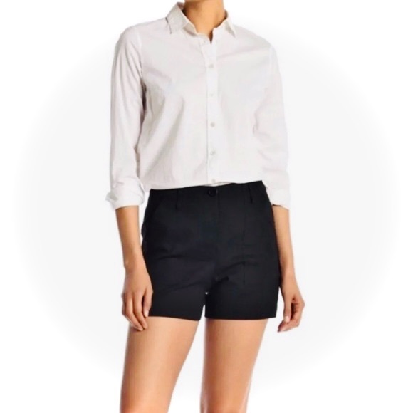 THEORY | 8 | Ruby Black Linen Viscose Lightweight Dress Short Button Cuff Detail - Picture 3 of 15